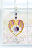 Gold Angel Wing Heart - Amethyst
