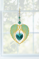 Gold Angel Wing Heart - Emerald