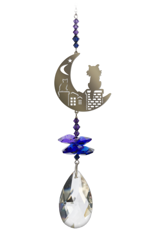 Crystal Fantasy Cats on Roof - Midnight