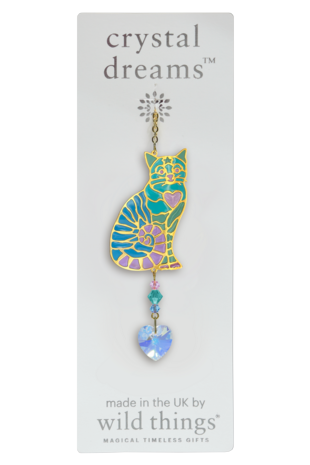 Carded Crystal Dreams Sitting Cat Heart - Aurora